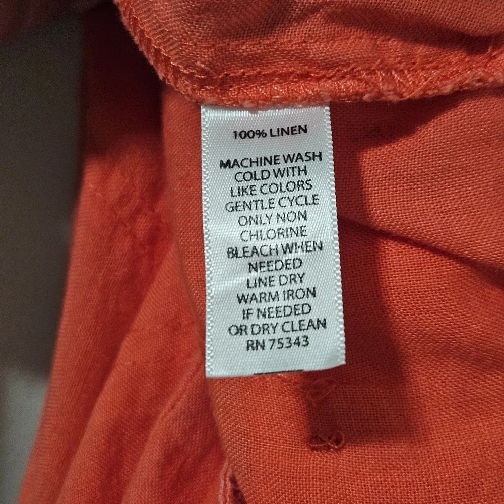Willi Smith Women 10‎ Coral Orange 100% Linen Straight Leg Cargo Utility Pants